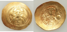 Michael VII Ducas (AD 1071-1078). AV/EL histamenon nomisma scyphate (29mm, 4.38 gm, 6h). XF. Constantinople. Bust of Christ facing, wearing nimbus cru...
