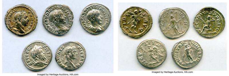 ANCIENT LOTS. Roman Imperial. Lot of five (5) AR denarii. VF-Choice VF, smoothin...