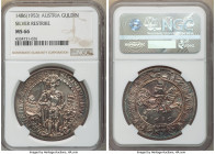 Sigismund of Tyrol silver Restrike Guldiner 1486-Dated (1953) MS66 NGC, KM-XM28. Lustrous, argent surface, draped in rose, icy-blue and, violet shades...