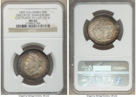 Republic 50 Centavos 1892 MS66 NGC, Bogota mint, KM187.1. Tip of cap points to left of "A" in Republica variety. One year type struck in commemoration...