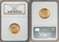 Republic gold 5 Pesos 1925 MS65 NGC, Medellin (MFDELLIN) mint, KM204. AGW 0.2355 oz. 

HID09801242017

© 2020 Heritage Auctions | All Rights Reser...