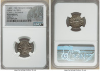 Lons-Le-Saunier Denier ND (1000-1200) Authentic NGC, Rob-1726. 0.86gm. +BLEDONIS tetrastyle temple containing cross, long oval below / +CARLVS REX, cr...