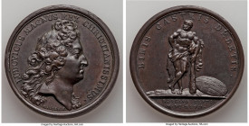 Louis XIV Pair of Uncertified bronze "Cities Captured" Medals, 1) "Capture of Barcelona" Medal 1697 - AU, Divo-267. By Mauger. 41mm. 33.74gm 2) "Captu...