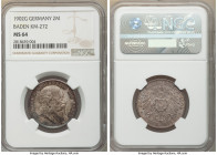 Baden. Friedrich I 2 Mark 1902-G MS64 NGC, Karlsruhe mint, KM272. One year type. 50th Year of Reign commemorative. 

HID09801242017

© 2020 Herita...