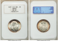 Baden. Friedrich I 2 Mark 1907 MS65 NGC, Karlsruhe mint, KM278. Death of Friedrich commemorative. White centers with lovely peripheral toning. 

HID...