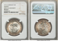 Prussia. Wilhelm II 3 Mark 1911-A MS66+ NGC, Berlin mint, KM531. Breslau University commemorative. Amber and russet toned. 

HID09801242017

© 202...