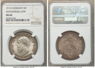 Schaumburg-Lippe. Albrecht Georg 3 Mark 1911-A MS66 NGC, Berlin mint, KM55. Visually outstanding with its whirling luster and toned surface. 

HID09...