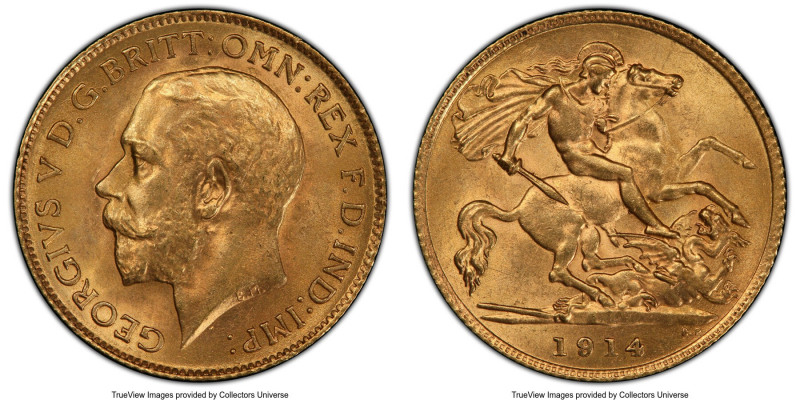 George V gold 1/2 Sovereign 1914 MS64 PCGS, KM819, S-4006. AGW 0.1177 oz. 

HI...