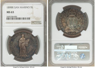 Republic 5 Lire 1898-R MS63 NGC, Rome mint, KM6. Mintage: 18,000. One year type. Lavender gray toning. 

HID09801242017

© 2020 Heritage Auctions ...