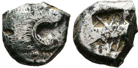 Islands of Caria, Lindos. Stater, circa 515/510-475, AR . Lion's head r., with open jaws and protruding tongue. Rev. Rectangular incuse square, with u...