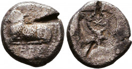 CYPRUS, Salamis. Euelthon (or successors). Circa 530/15-500/478 BC. AR Siglos – Stater. Ram recumbent left; ankh-like symbol to left, unclear letters ...