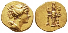 IONIA. Ephesus. Ca. 133-88 BC. AV stater. First series, ca. 133-100 BC.
Draped bust of Artemis right, hair drawn into knot at back of head, wearing s...