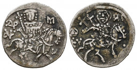Andronicus III. Emperor of Trebizond, 1330-1332. AR Asper. St. Eugenius, holding cruciform scepter, on horseback right / Andronicus, holding lis-tippe...