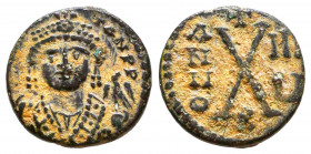 Maurice Tiberius. A.D. 582-602. AE follis. 

Reference:
Condition: Very Fine


Weight: 2,2 gr
Diameter: 14,4 mm