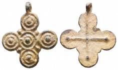 Ancient Bronze Byzantine / Crusaders Cross Pendant
10th-12th century AD.
Reference:
Condition: Very Fine

Weight: 7 gr
Diameter: 36,8 mm