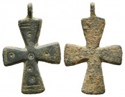 Ancient Bronze Byzantine / Crusaders Cross Pendant
10th-12th century AD.
Reference:
Condition: Very Fine

Weight: 5,2 gr
Diameter: 34,6 mm