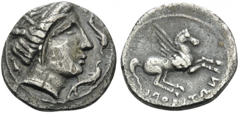 SPAIN. Emporion . After 241 BC. Drachm (Silver, 19 mm, 4.65 g, 9 h). Wreathed he...