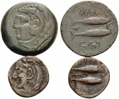 SPAIN. (Bronze, 15.31 g), Gadir (Gades), late 3rd - 2nd century BC, Half-unit and Unit (15 & 26 mm). Head of Herakles to left. Rev. Two tuna fish. SNG...