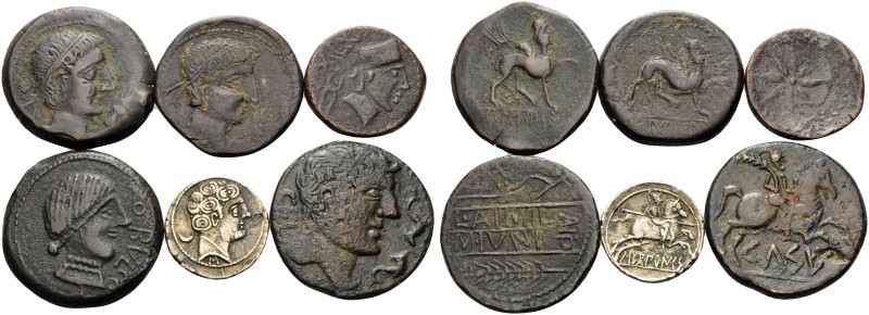 SPAIN. (64.09 g). Lot of 6 AE and AR coins from Spain: 1. Castulo. AE, 29 mm, 12...