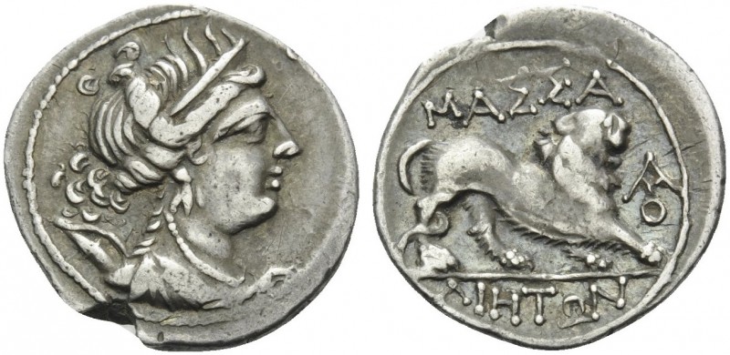 GAUL. Massalia . Circa 200-150 BC. Drachm (Silver, 18 mm, 2.56 g, 6 h). Bust of ...