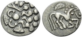 CELTIC, Central Europe. Boii . Late 1st century BC. Quinarius (Silver, 15 mm, 1.70 g, 7 h). Devolved head to left. Rev. Horse springing to right. Demb...