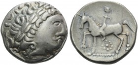 CELTIC, Carpathian region. Uncertain tribe , 2nd century BC. Tetradrachm (Silver, 23 mm, 13.35 g, 12 h), 'Gallierkopf' type, Hungary. Wreathed head of...