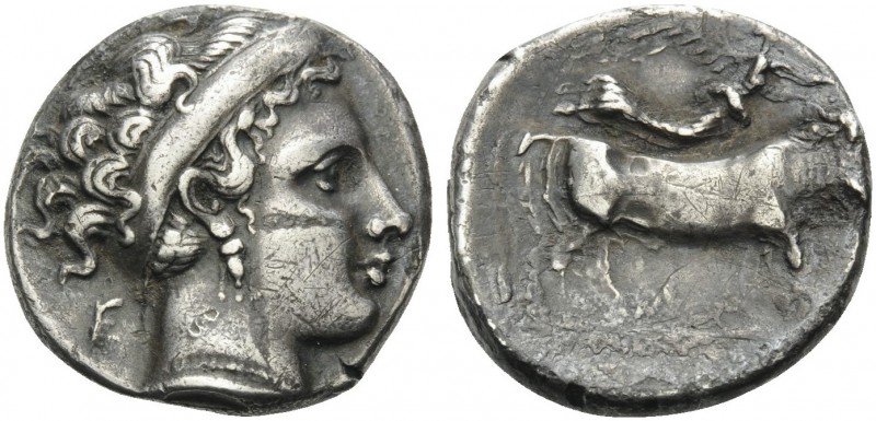 CAMPANIA. Neapolis . 350-325 BC. Didrachm (Silver, 20 mm, 6.32 g, 9 h). Head of ...