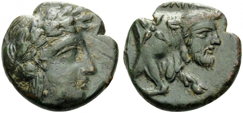 CAMPANIA. Neapolis . 350-325 BC. Chalkous (Bronze, 17 mm, 4.38 g, 11 h). Head of...
