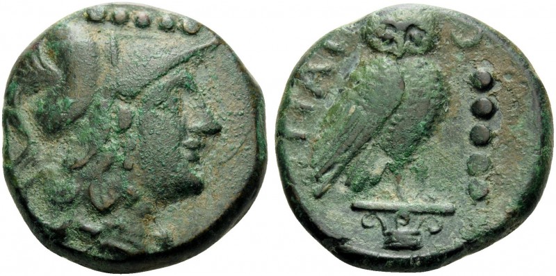 APULIA. Teate . Circa 225-200 BC. Quincunx (Bronze, 26 mm, 16.41 g, 10 h). Helme...