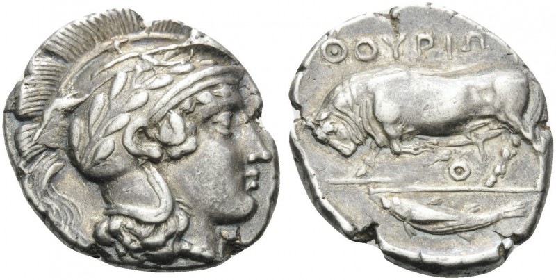 LUCANIA. Thourioi . Circa 443-400 BC. Stater (Silver, 22 mm, 7.79 g, 2 h). Head ...