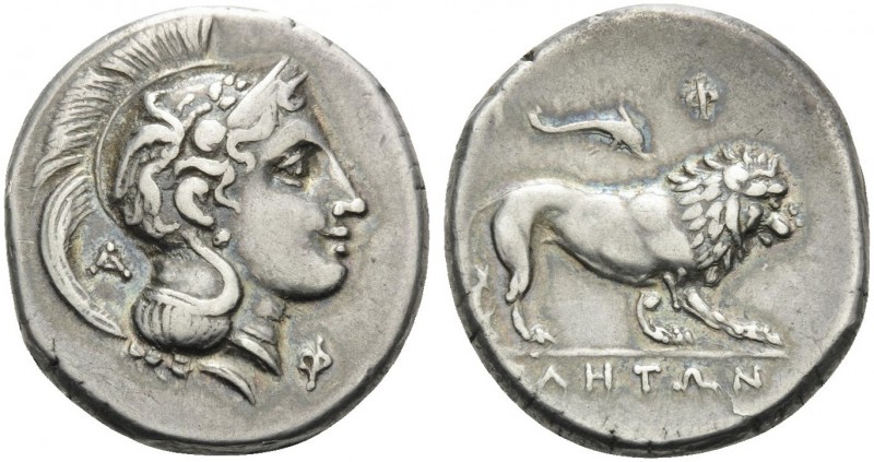 LUCANIA. Velia . Circa 300-280 BC. Nomos (Silver, 21 mm, 7.44 g, 1 h). Head of A...