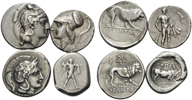 LUCANIA. Velia . (Silver, 28.03 g). Lot of 4 Silver Staters From Lucania. 1 . He...