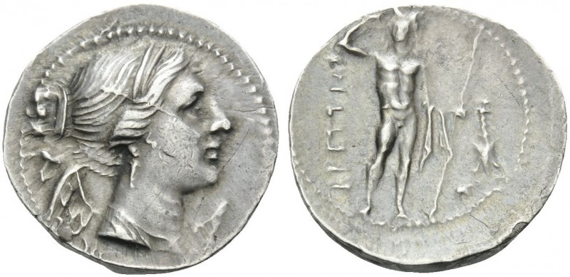 BRUTTIUM. The Brettii . Circa 216-214 BC. Drachm (Silver, 19 mm, 4.96 g, 5 h). B...
