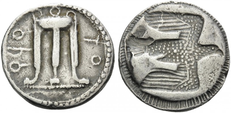 BRUTTIUM. Kroton . Circa 500-480 BC. Stater (Silver, 24 mm, 8.00 g, 9 h). ϘΡΟ - ...