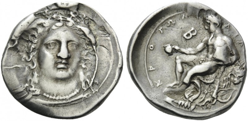BRUTTIUM. Kroton . Circa 400-325 BC. Stater (Silver, 24 mm, 7.71 g, 6 h). Head o...