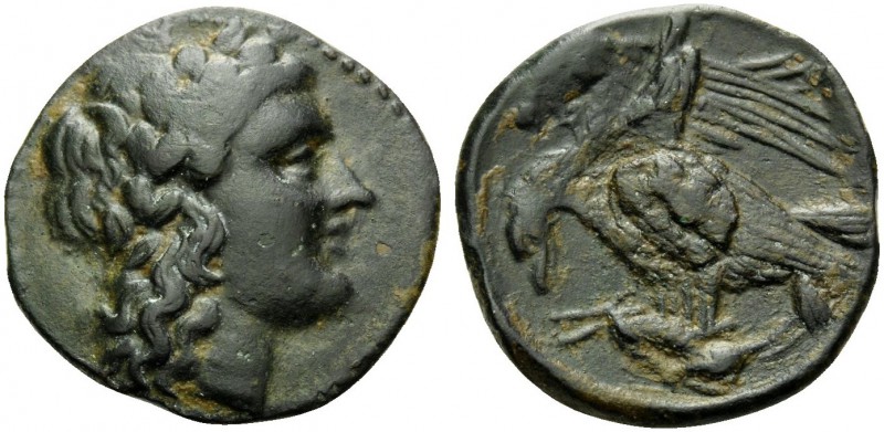 SICILY. Akragas . 275-240 BC. (Bronze, 20 mm, 3.72 g, 1 h). Laureate head of Zeu...