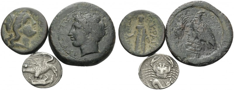 SICILY. Akragas . (25.36 g). Lot of One Silver and Two Bronze Coins. 1 . AR Hemi...