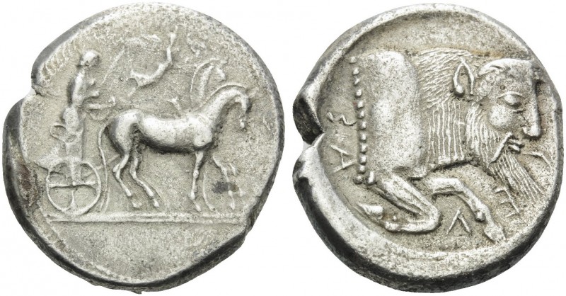 SICILY. Gela . Circa 480/75-475/70 BC. Tetradrachm (Silver, 27 mm, 16.55 g, 4 h)...