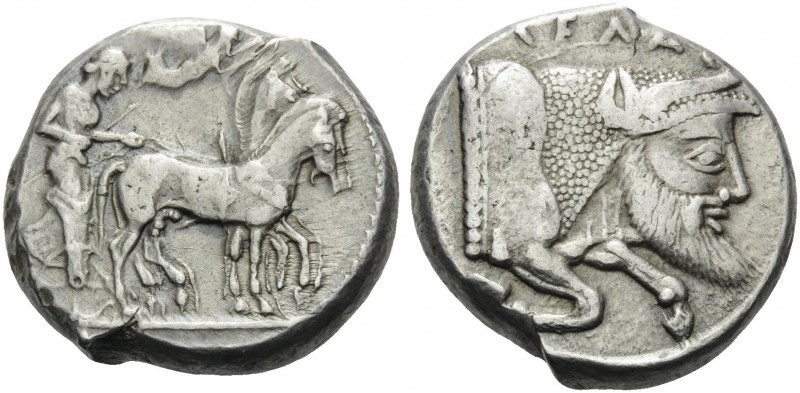 SICILY. Gela . Circa 480/75-475/70 BC. Tetradrachm (Silver, 23 mm, 17.28 g, 10 h...