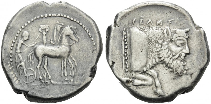 SICILY. Gela . Circa 465-450 BC. Tetradrachm (Silver, 26 mm, 17.11 g, 7 h). Char...