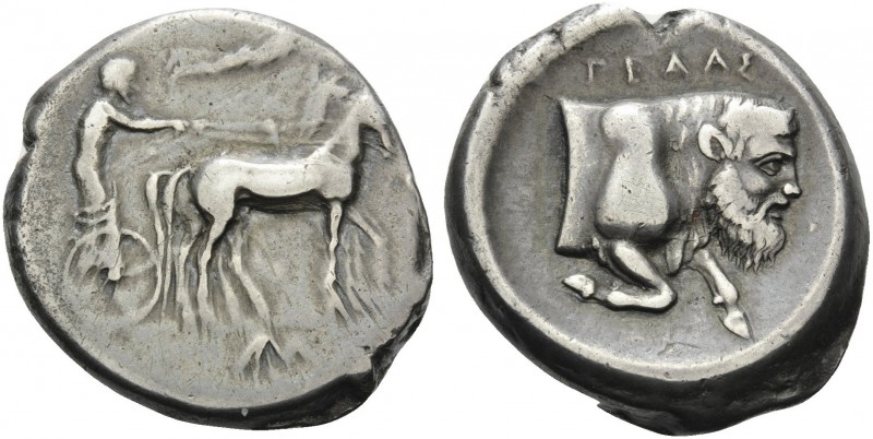 SICILY. Gela . Circa 420-415 BC. Tetradrachm (Silver, 26 mm, 16.66 g, 3 h). Char...