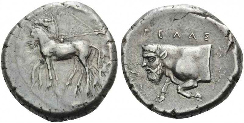 SICILY. Gela . Circa 420-415 BC. Tetradrachm (Silver, 25 mm, 17.24 g, 9 h). Char...