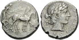 SICILY. Katane . Circa 450-405 BC. Tetradrachm (Silver, 26 mm, 16.67 g, 7 h), 450-445. Charioteer driving quadriga moving slowly to right. Rev. KATANA...
