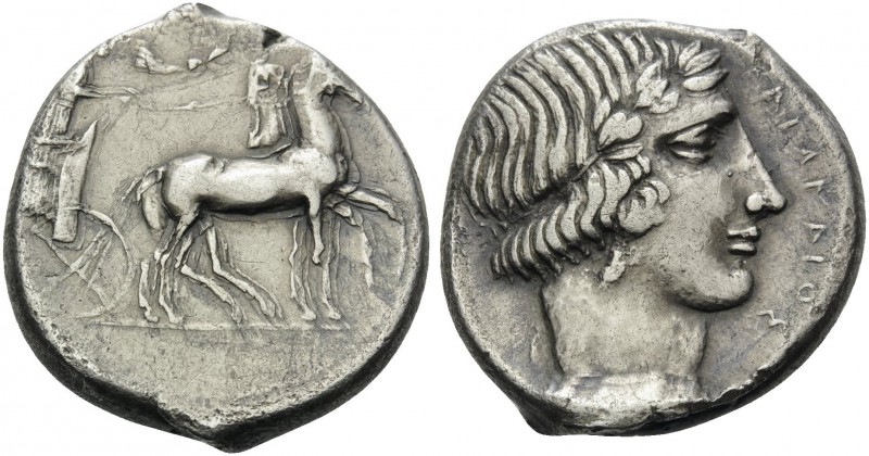 SICILY. Katane . Circa 450-405 BC. Tetradrachm (Silver, 27 mm, 17.03 g, 5 h). Ch...