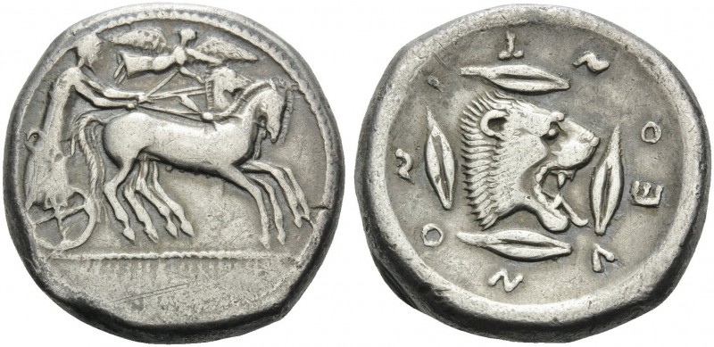 SICILY. Leontini . Circa 476-466 BC. Tetrachalkon (Silver, 26 mm, 16.99 g, 9 h)....