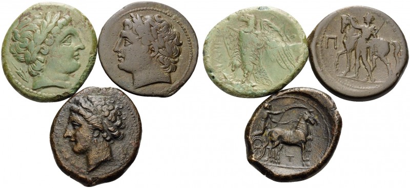 SICILY. (Bronze, 37.01 g). Lot of Three Bronze Coins of Messana and of the Mamer...