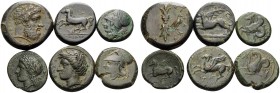 SICILY. Syracuse . (Bronze, 52.09 g). Lot of Six Bronze Coins. 1 . Dionysios I. Litra, 17 mm, 5.53 g, 7h. SNG ANS 426-433. 2 . Dionysios I. Litra, 21 ...
