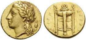 SICILY. Syracuse . Agathokles, 317-289 BC. Dekadrachm or 50 Litrai (Electrum, 15 mm, 3.53 g, 8 h). Laureate head of Apollo to left; behind, amphora. R...