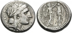 SICILY. Syracuse . Agathokles, 317-289 BC. Tetradrachm (Silver, 26 mm, 17.19 g, 6 h). KOΡAΣ Head of Kore to right, wearing grain wreath and pendant ea...