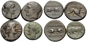 SICILY. Syracuse . Agathokles, 317-289 BC. (Bronze, 31.43 g). Lot of Four Bronze Coins. 1 . Hemilitron, 18 mm, 6.50 g, 6h. SNG ANS 581. 2 . Trias, 22 ...